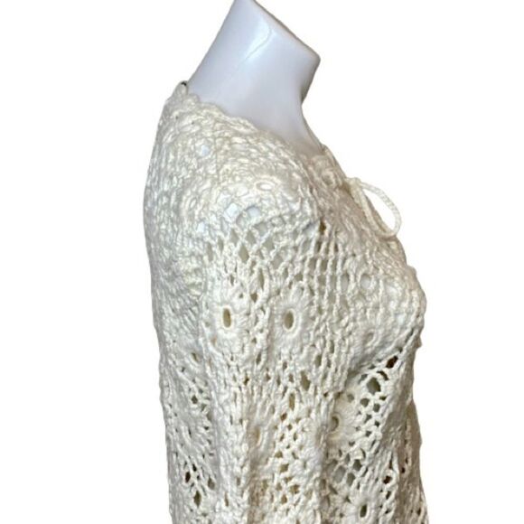 Express cream hand knit formal crochet wool blend sweater size M - Picture 8 of 16